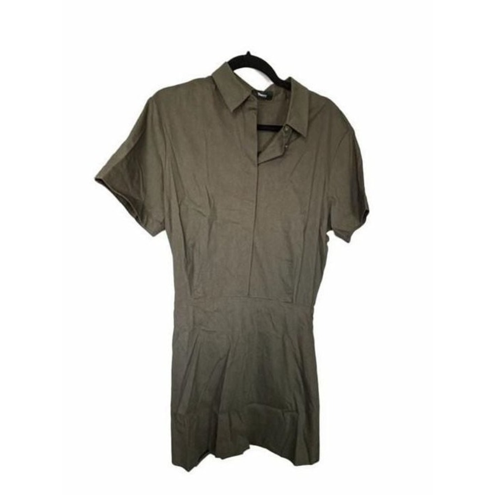 Theory Short-Sleeve Poplin Mini Shirt Dress Dark Khaki_122
